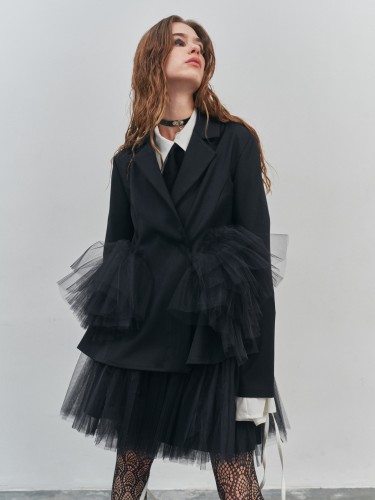 WOOL JACKET WITH TULLE DECORATION