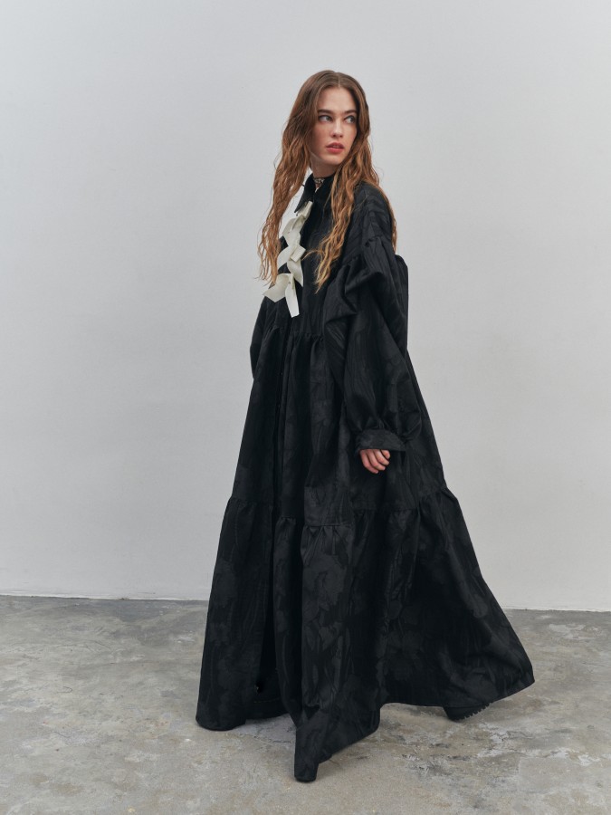 black long royal jacquard dress
