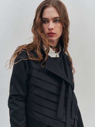 black jacket with ribbons