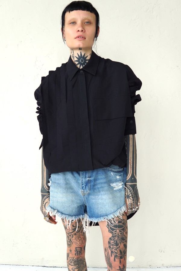 BLACK ASYMMETRICAL SHIRT LONDON