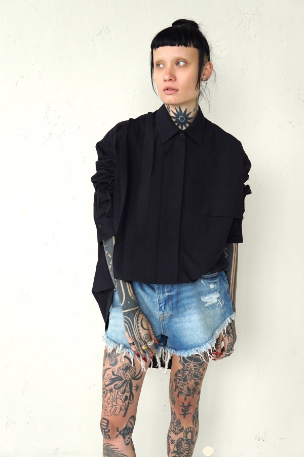BLACK ASYMMETRICAL SHIRT LONDON
