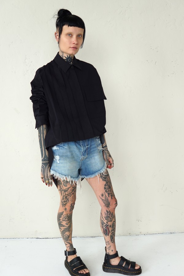 BLACK ASYMMETRICAL SHIRT LONDON
