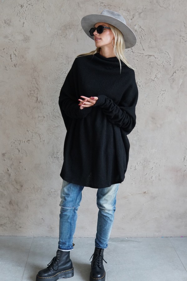 BLACK COZY WOOL BLOUSE 