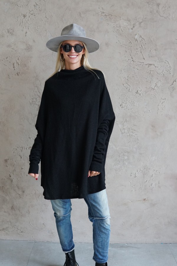 BLACK COZY WOOL BLOUSE 