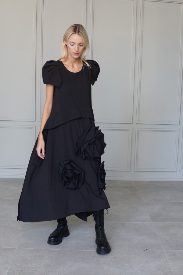 Black dress Rose, black puff sleeve dress