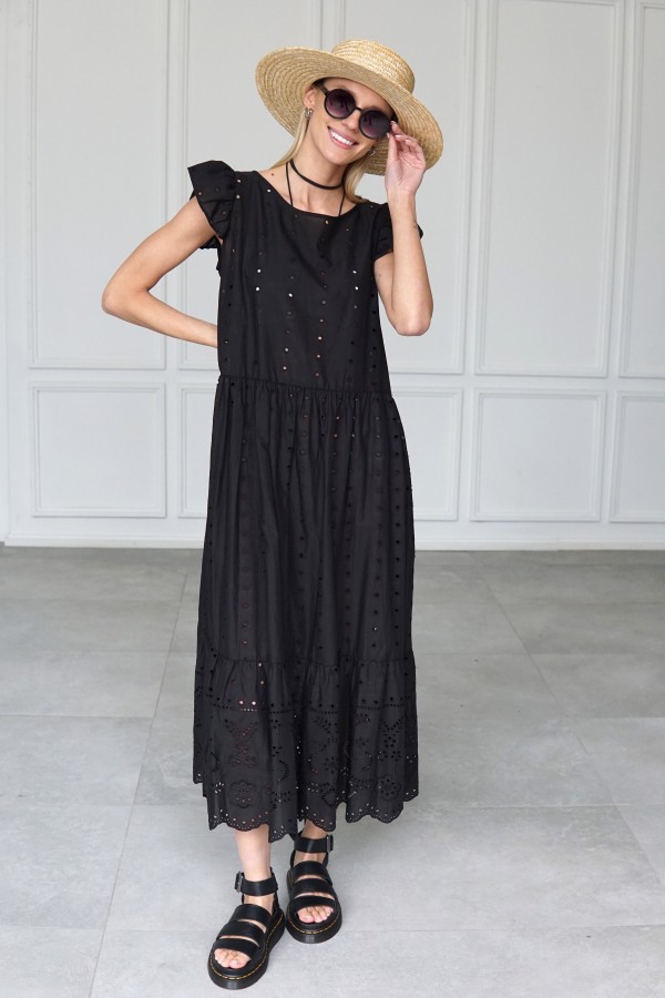 BLACK EMBROIDERED COTTON DRESS