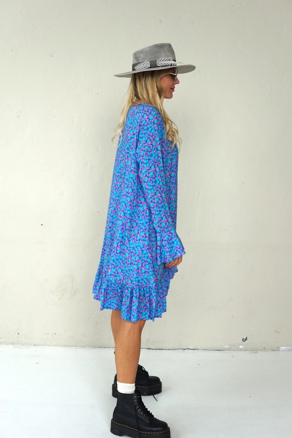 BOHO BLUE DRESS WITH LONG SLEEVES