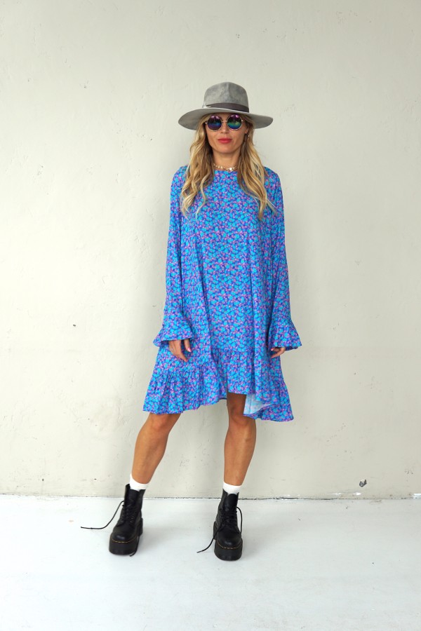 BOHO BLUE DRESS WITH LONG SLEEVES