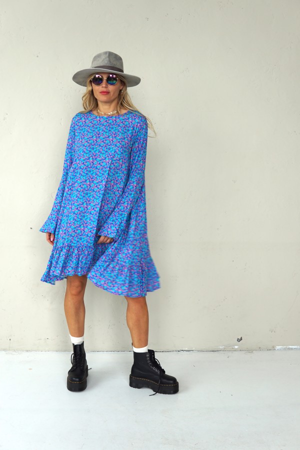 BOHO BLUE DRESS WITH LONG SLEEVES