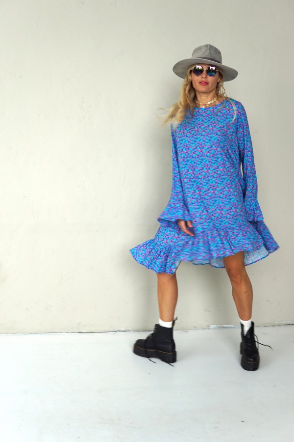 BOHO BLUE DRESS WITH LONG SLEEVES