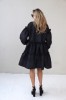 Black Jacquard Designer Dress – Luxury Puff Sleeve Knee Length Dress, Contemporary Slow Fashion Piece, Handmade in Europe