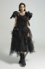 Black Wool Designer Dress – Avant Garde Midi Dress with Tulle & Taffeta Ruffles, Luxury Slow Fashion Piece, Handmade in Europe