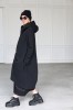 Black fleece long oversized hoodie with zipper