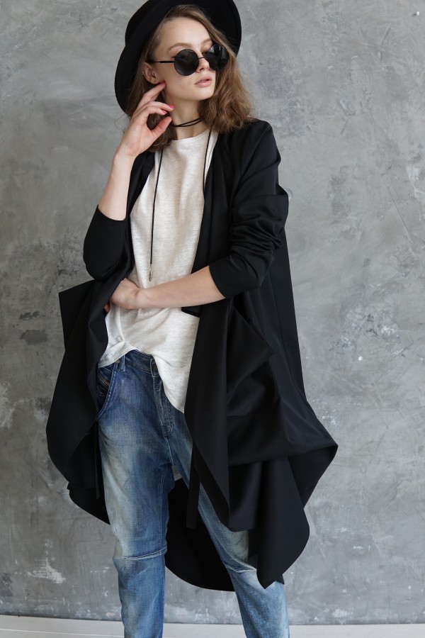 Black wool long coat 