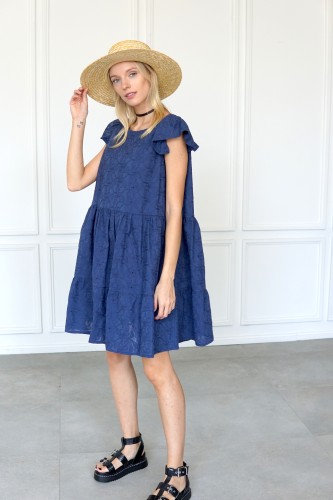 Blue embroidered cotton dress