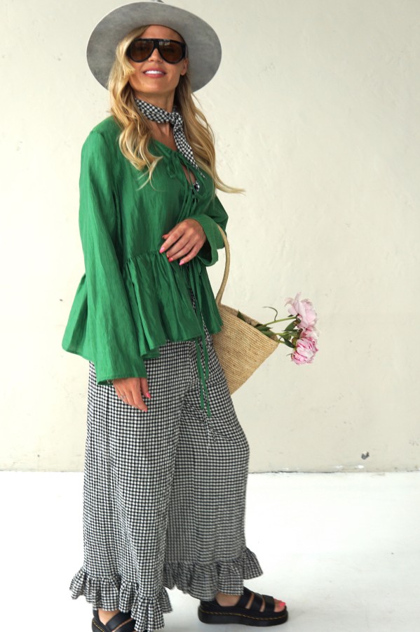 SUMMER COTTON PANTS WITH RUFFLES AT THE BOTTOM