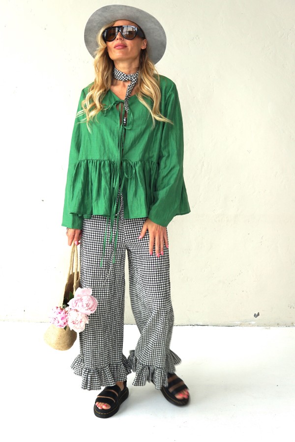 SUMMER COTTON PANTS WITH RUFFLES AT THE BOTTOM