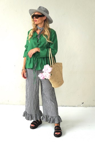 SUMMER COTTON PANTS WITH RUFFLES AT THE BOTTOM