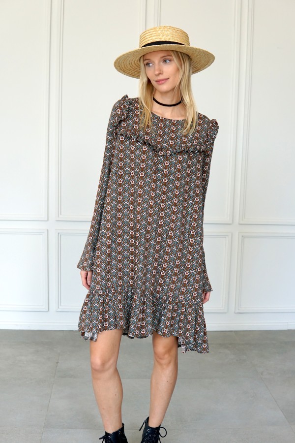 Boho  brown dress with long sleeves