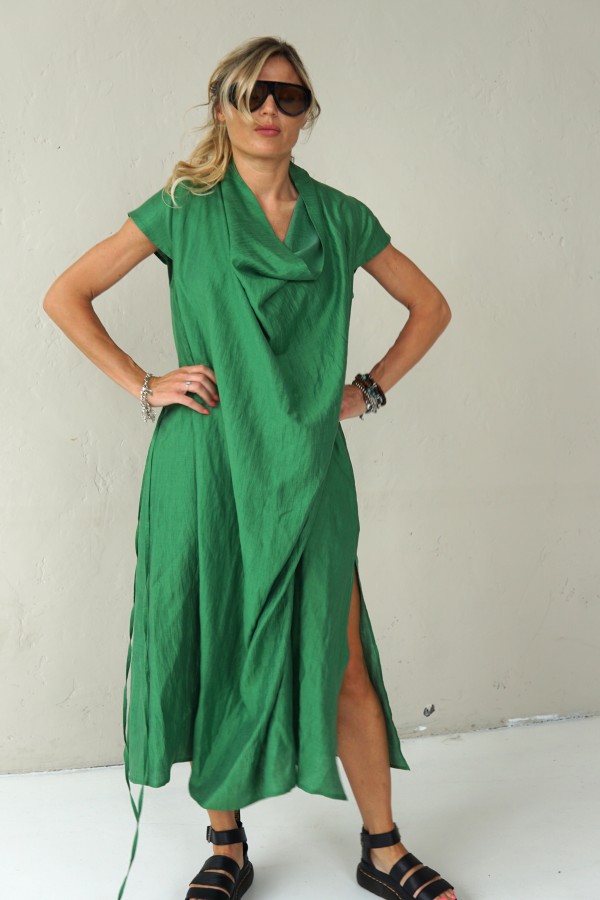 GREEN LONG LINEN DRESS