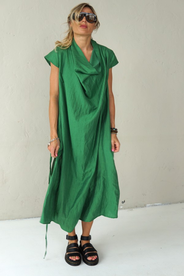 GREEN LONG LINEN DRESS