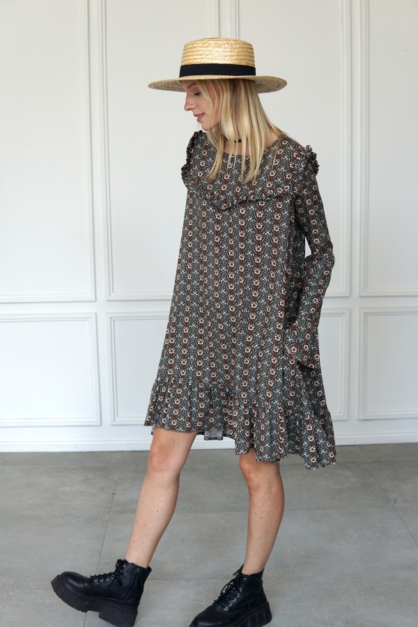 Boho  brown dress with long sleeves