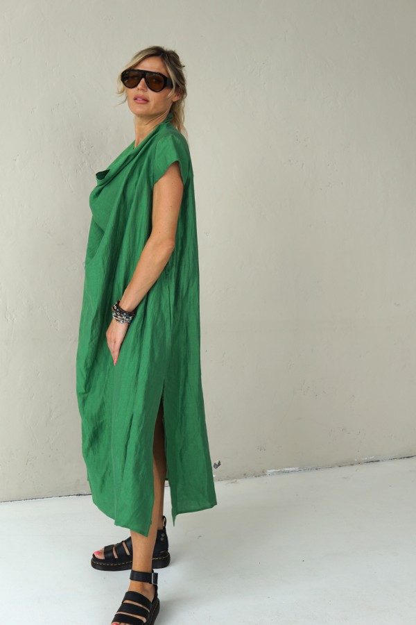 GREEN LONG LINEN DRESS