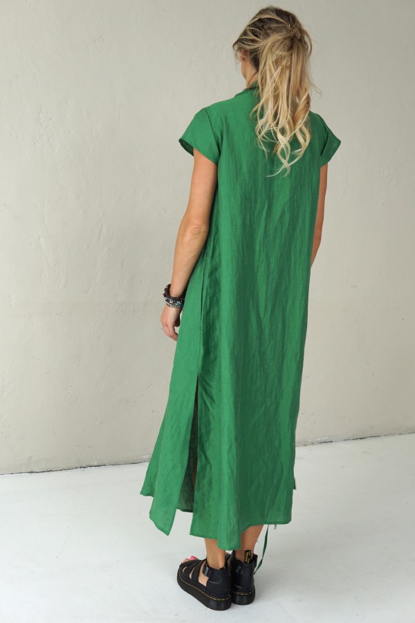 GREEN LONG LINEN DRESS