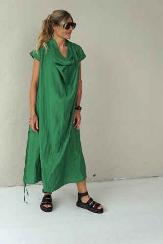 GREEN LONG LINEN DRESS