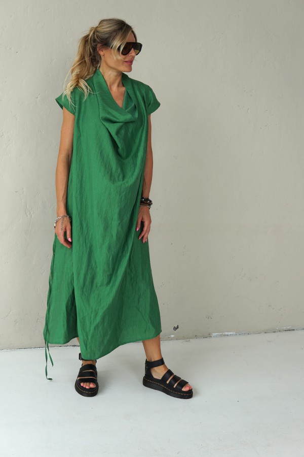 GREEN LONG LINEN DRESS