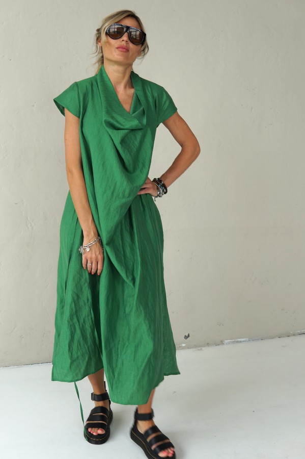 GREEN LONG LINEN DRESS