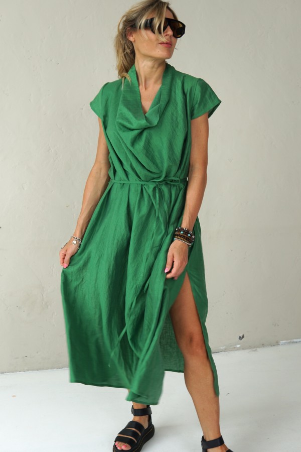 GREEN LONG LINEN DRESS