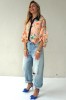 Peach floral shirt with black collar