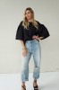 Luxurious jacquard blouse with puff sleeves