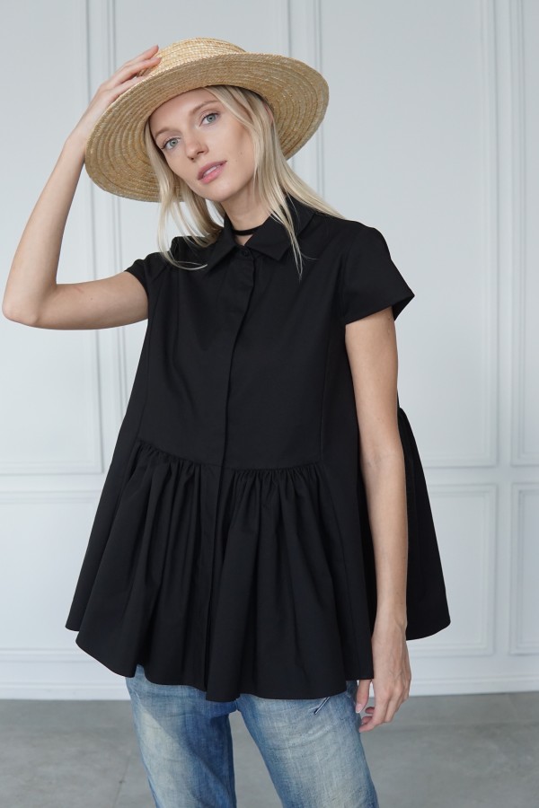 COTTON SHIRT WITH RUFFLE AT THE WAISTLINE