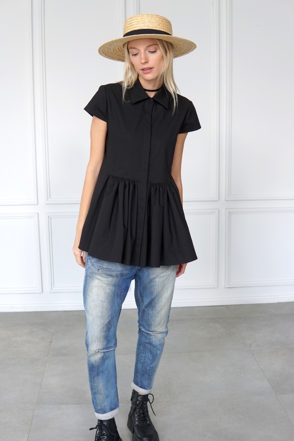 COTTON SHIRT WITH RUFFLE AT THE WAISTLINE