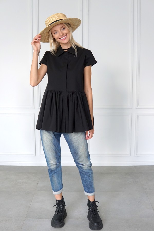 COTTON SHIRT WITH RUFFLE AT THE WAISTLINE