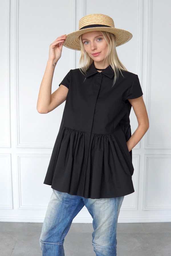 COTTON SHIRT WITH RUFFLE AT THE WAISTLINE