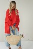 Impressive red loose-fitting shirt with pleats at the back