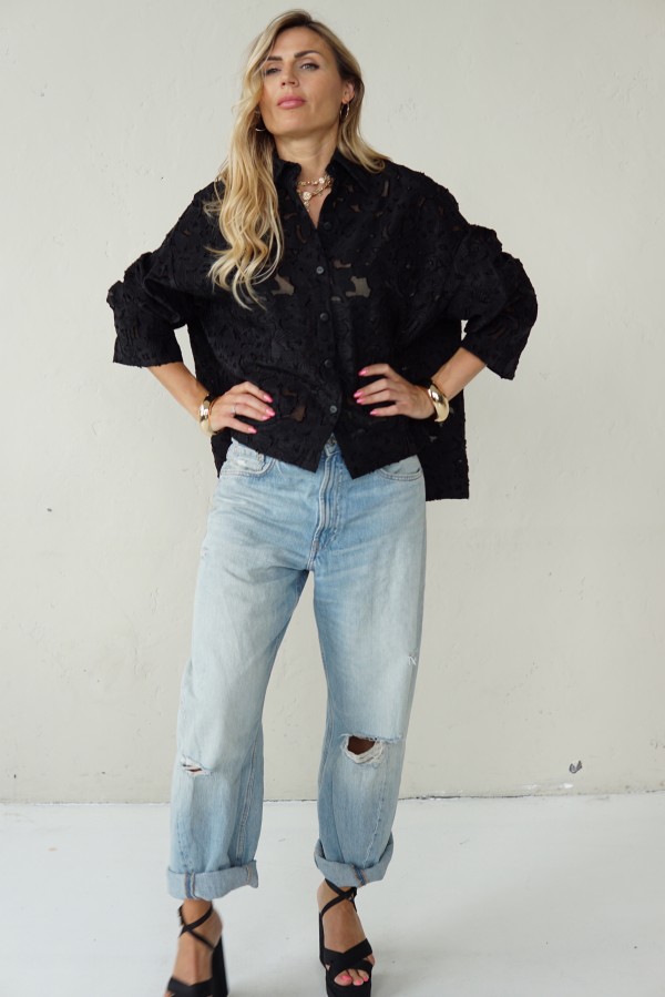 Black short jacquard shirt