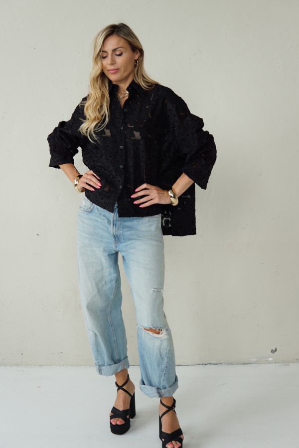 Black short jacquard shirt