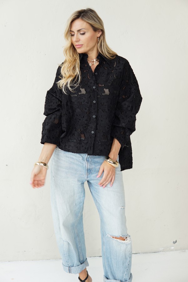 Black short jacquard shirt
