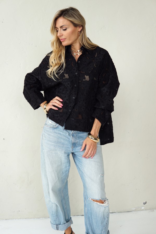 Black short jacquard shirt