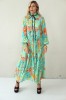 LONG BLUE FLOWING FLORAL DRESS WITH BLACK RIBBON