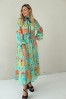 LONG BLUE FLOWING FLORAL DRESS WITH BLACK RIBBON