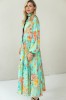LONG BLUE FLOWING FLORAL DRESS WITH BLACK RIBBON
