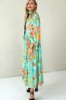 LONG BLUE FLOWING FLORAL DRESS WITH BLACK RIBBON