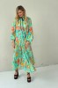 LONG BLUE FLOWING FLORAL DRESS WITH BLACK RIBBON