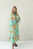 LONG BLUE FLOWING FLORAL DRESS WITH BLACK RIBBON