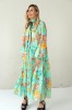 LONG BLUE FLOWING FLORAL DRESS WITH BLACK RIBBON